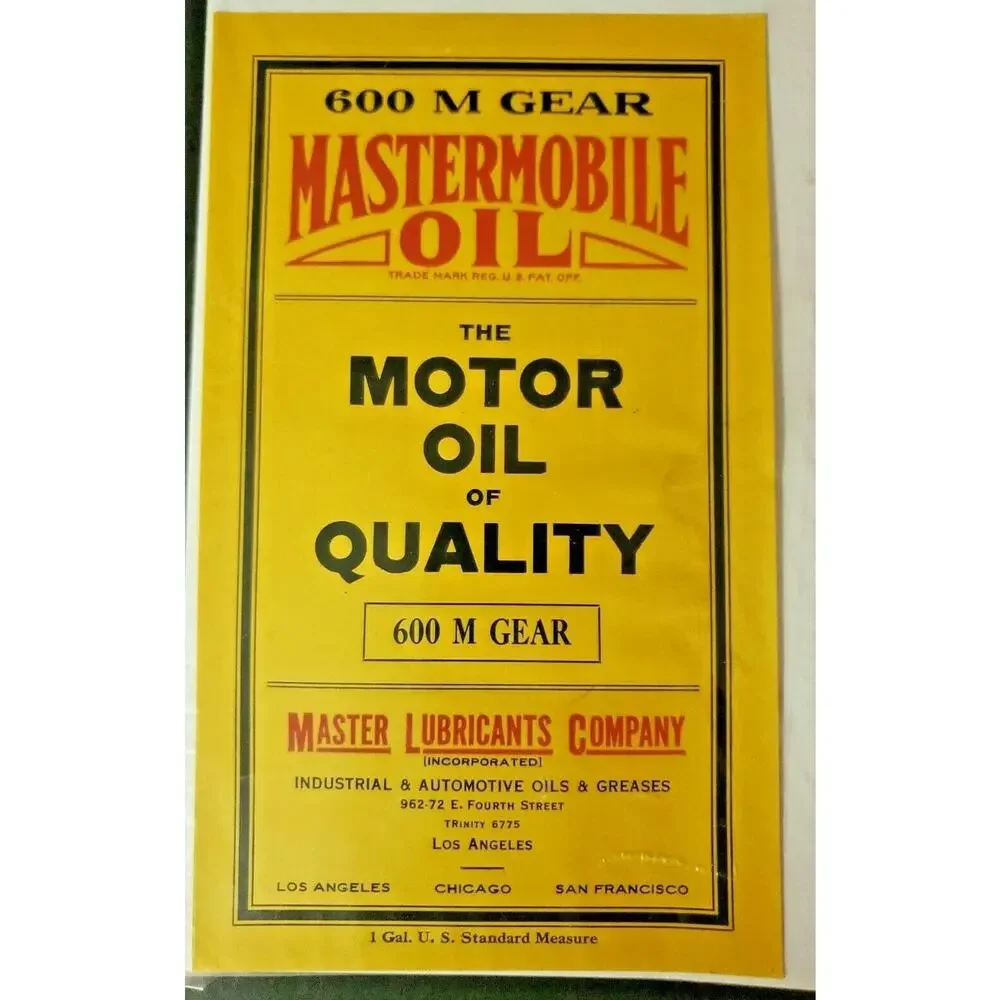 Vintage Original Label - MasterMobile Motor‎ Oil Can Label Los Angeles CA NOS B3